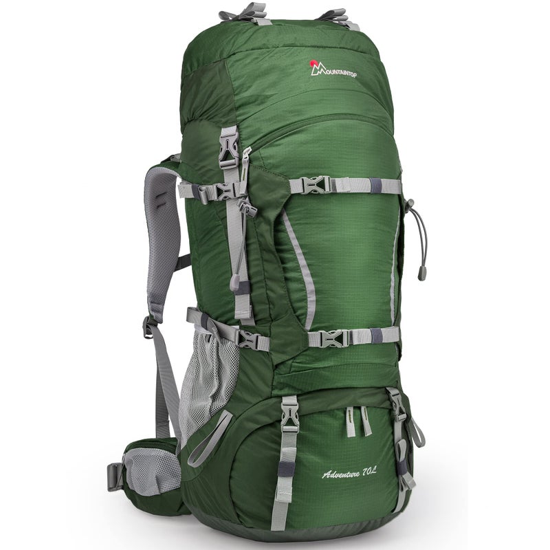 MOUNTAINTOP 70L Internal Frame Backpack Camping Backpacking Hiking Backpack for Men Women with Rain Cover,Dark Green - Image 1